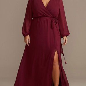 Long Sleeve Chiffon Faux-Wrap Dress DB STUDIO - Merlot - Size 12